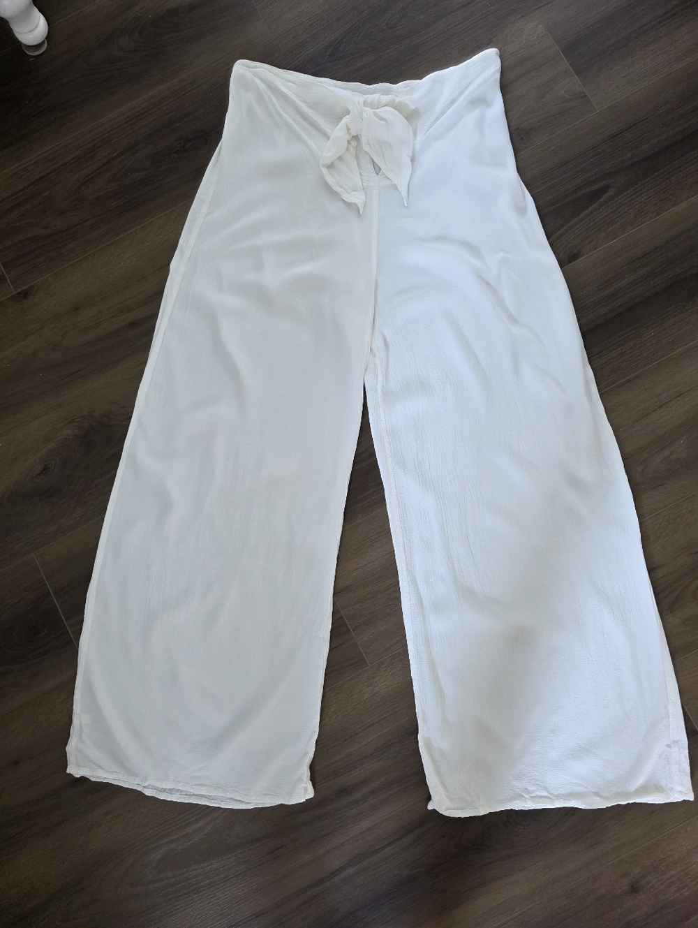 Ghost London High Tie Waist Wide Leg White Pants
